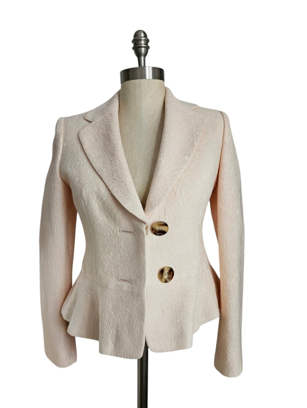BANANA REPUBLIC Pale Pink Jacquard Rose Pattern Peplum Jacket | SZ 4P